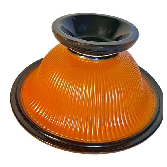 Vintage Art Deco Molded Orange And Black Cased Ribbed Fluted Bowl - Picture 9 of 16